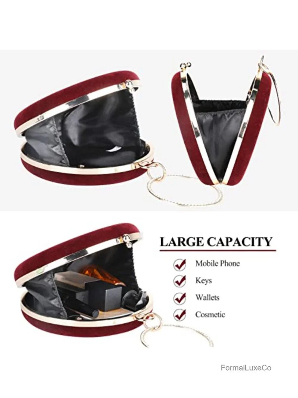 Round Velvet Clutch Purse Evening Bag Rhinestone Frame Wedding Party Handbag